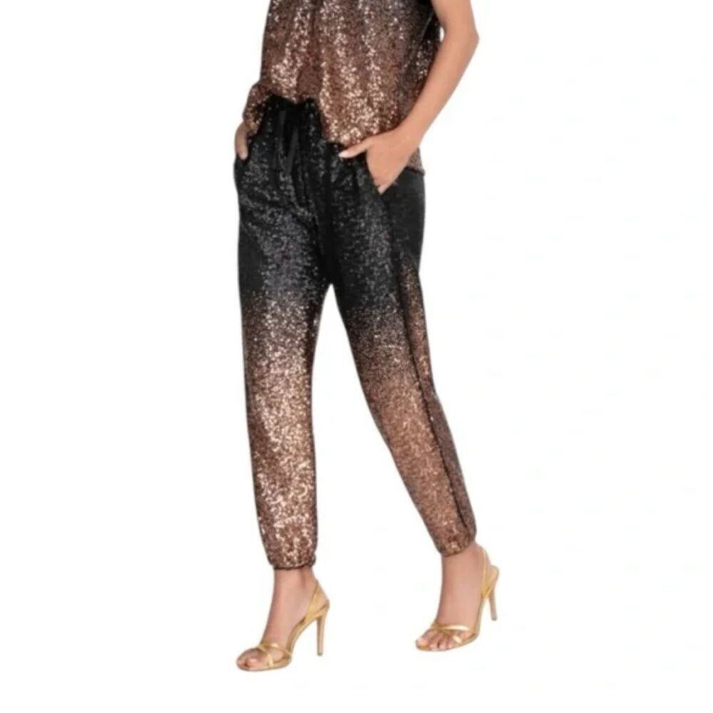 JOHNNY WAS Sequin Jett Joggers Black Gold Ombre Size XS